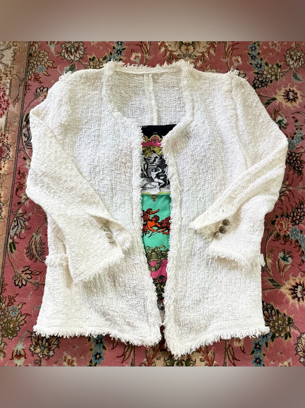 Women's White Bouclé Open short jacket. White MP (fits small as well)